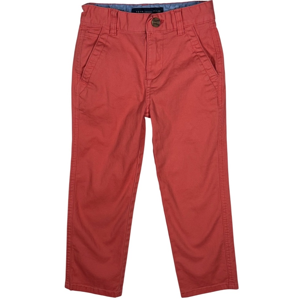 TOMMY HILFIGER Boys Chino Pants Size 5 Coral Salmon Stretch Adjustable Waist